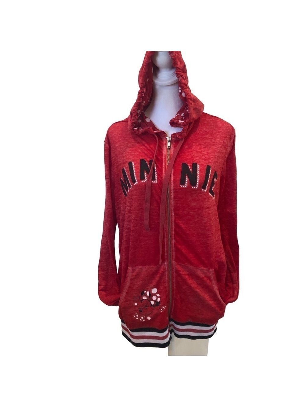 Disney Parks Size L Minnie Mouse zipper front hoodie. Red. Front pockets.